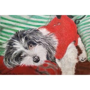 Little Dog Holiday 5"x7" Greeting Cards Set of 6 Acid Free Card Stock Art Print